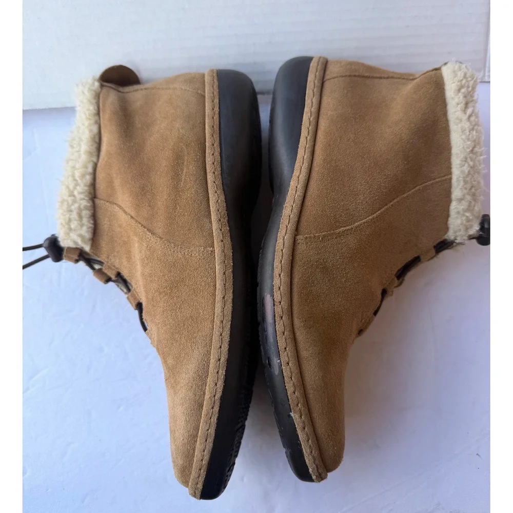 Lands End Women's Suede Ankle‎ Boots Tan Brown Sz 9B Sherpa Lining Stylish Warm